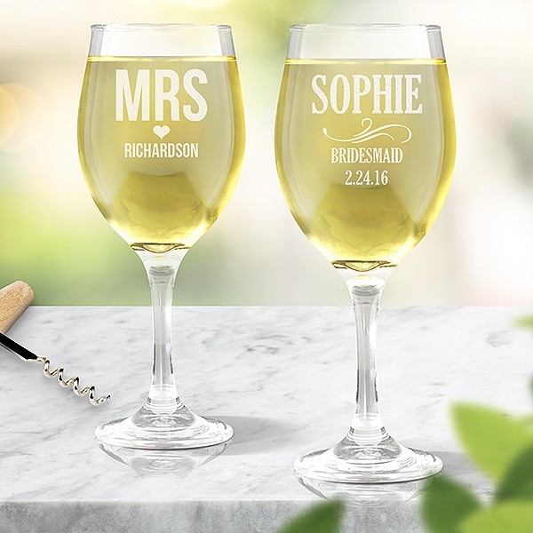 Engraved Stem Wine Glasses