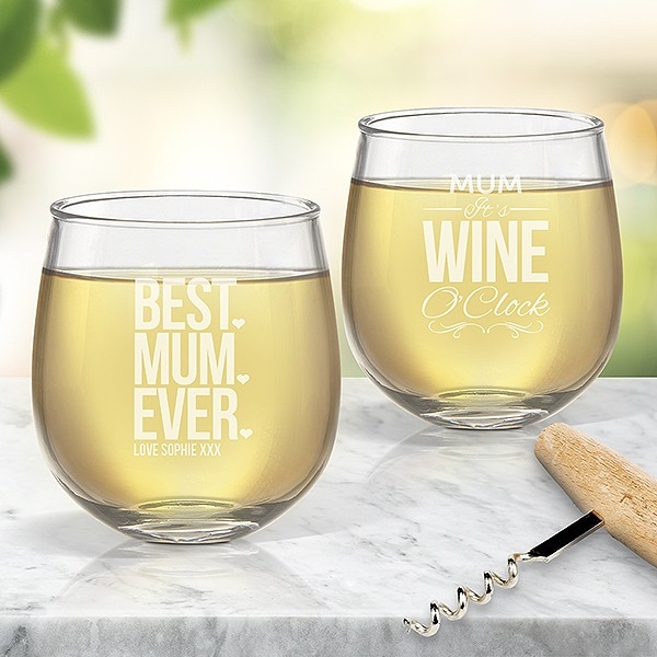 Engraved Stemless Wine Glasses