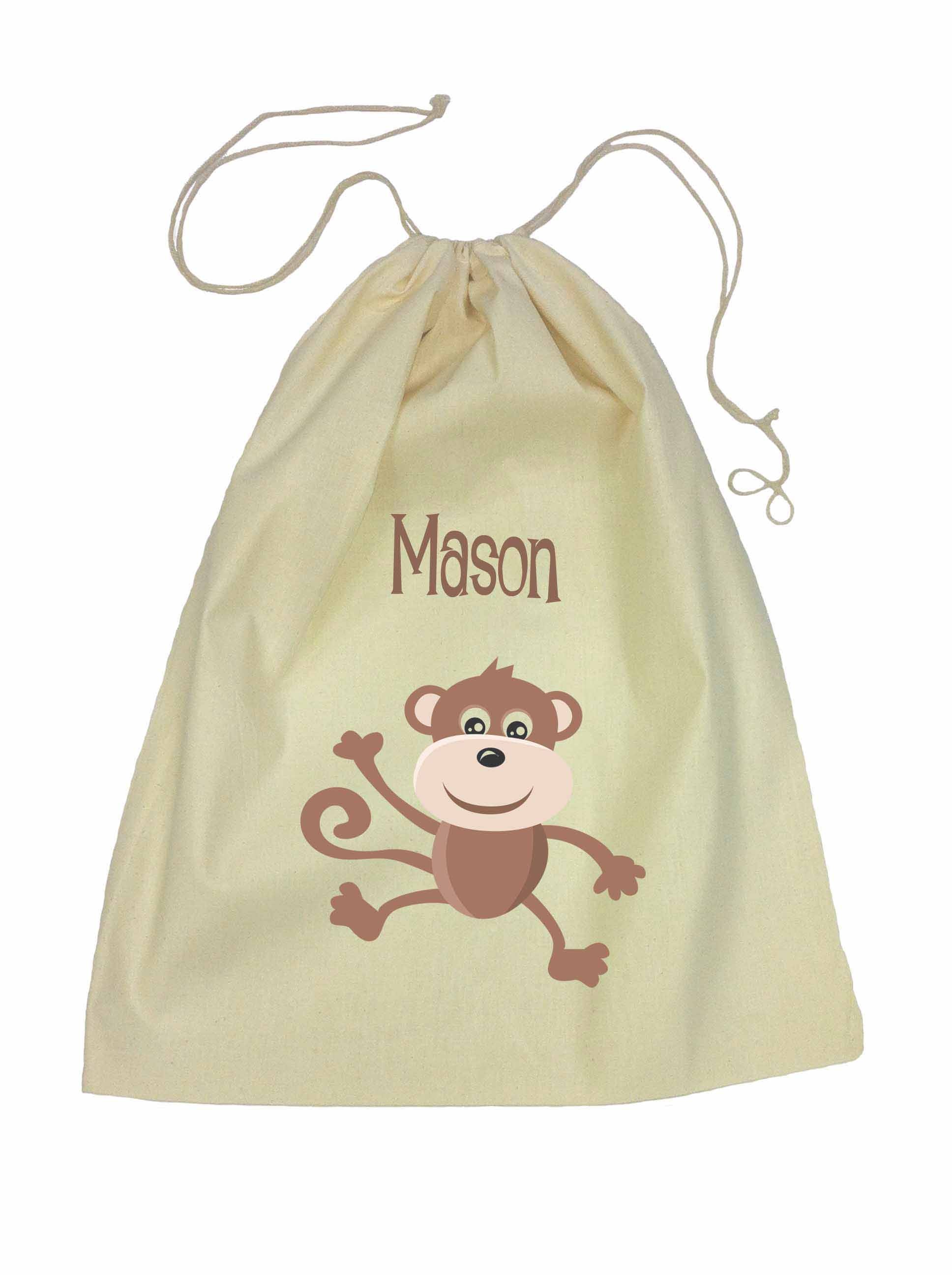 Drawstring Library Bag with Brown Monkey