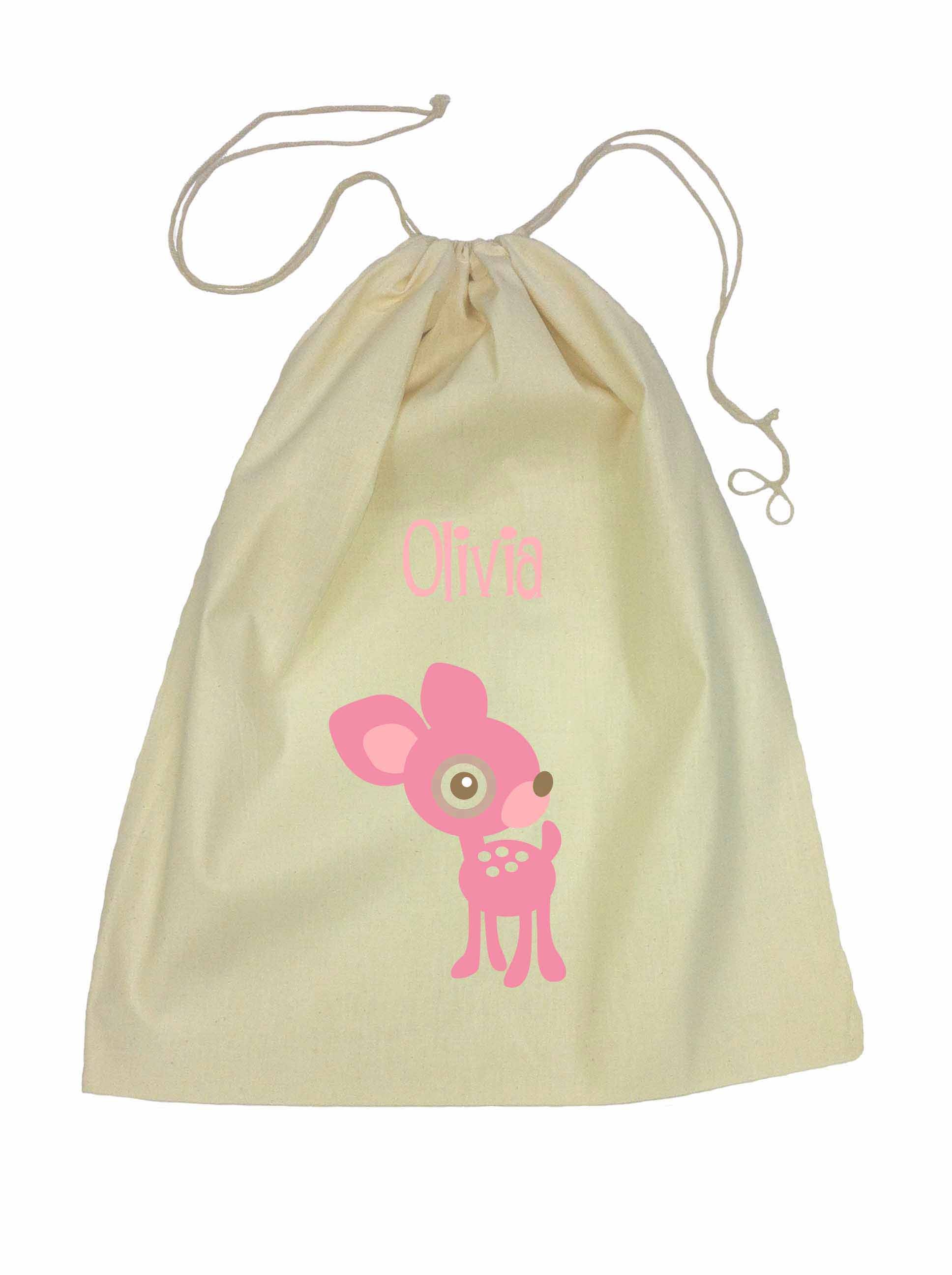 Drawstring Library Bag with Pink Deer