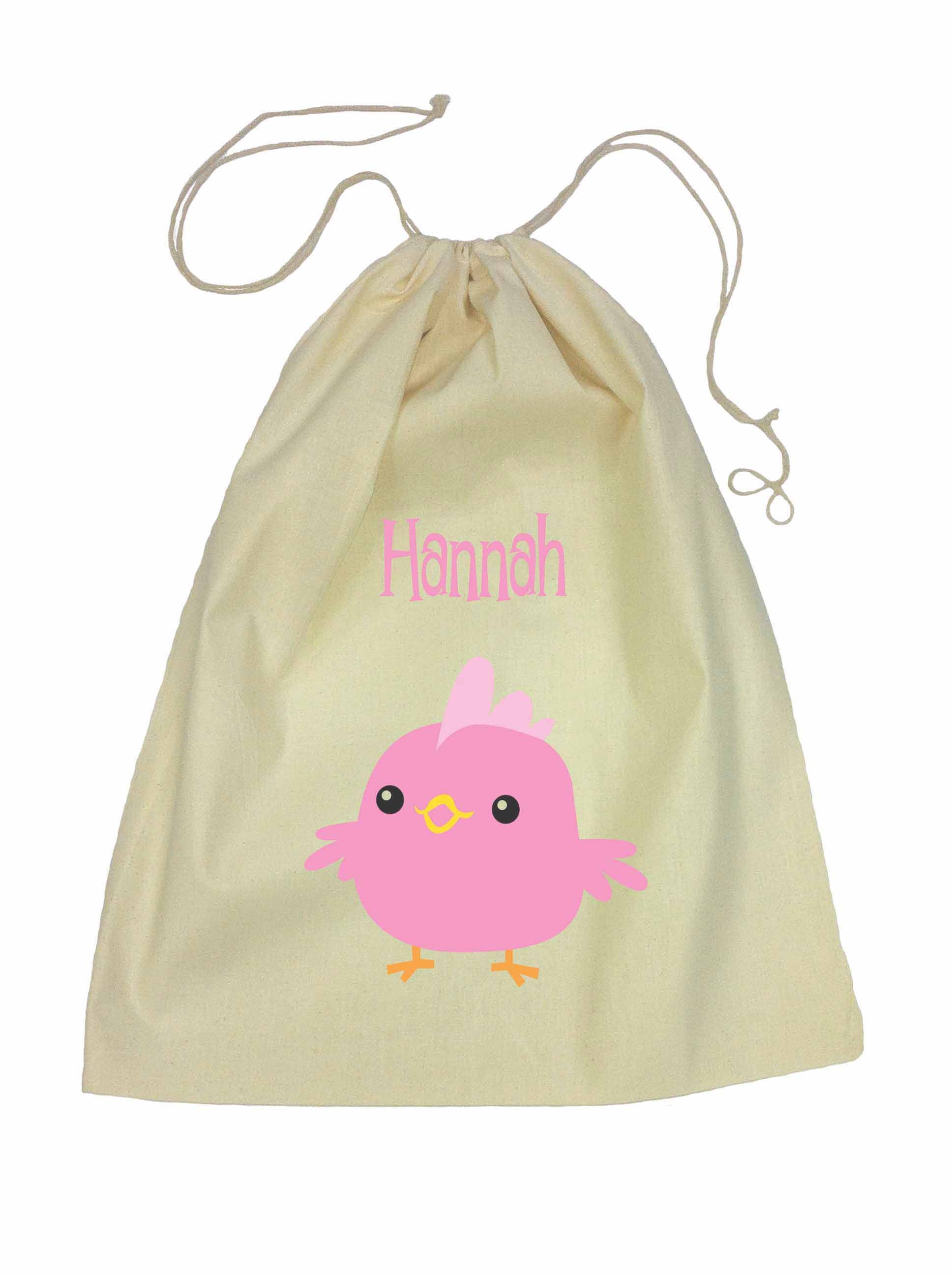 Drawstring Library Bag with Pink Chicken