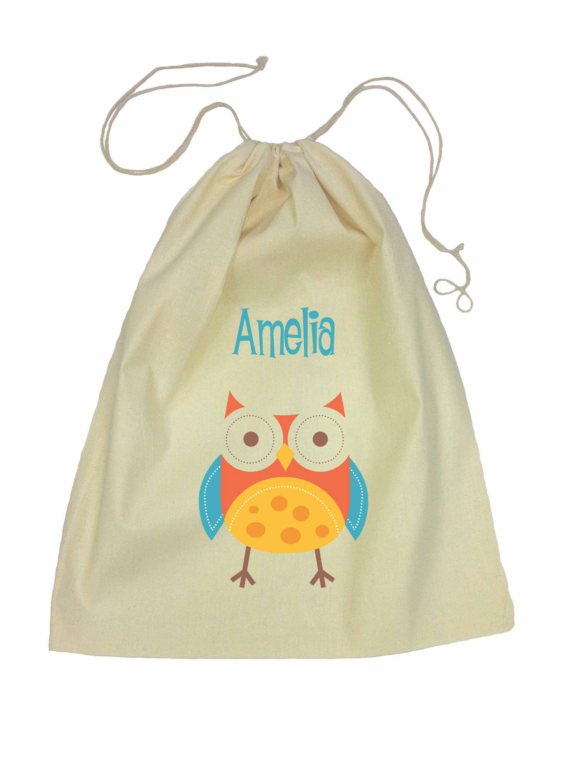 Drawstring Library Bag with Red Owl