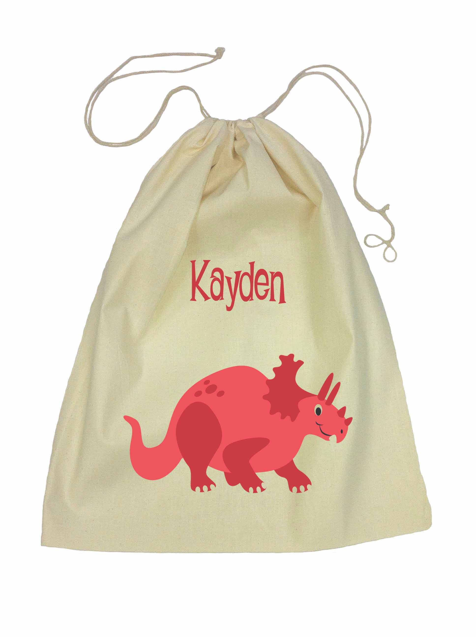 Drawstring Library Bag with Red Dinosaur