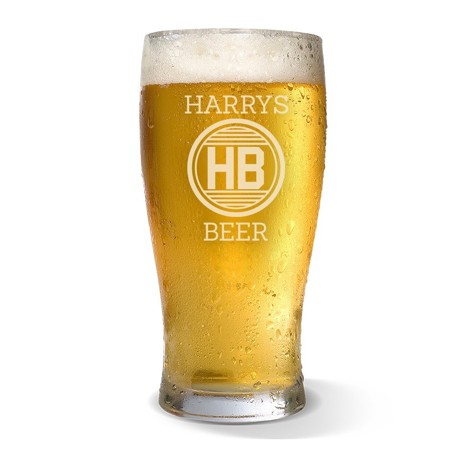 Engraved Standard Beer Glass with Monogram Design