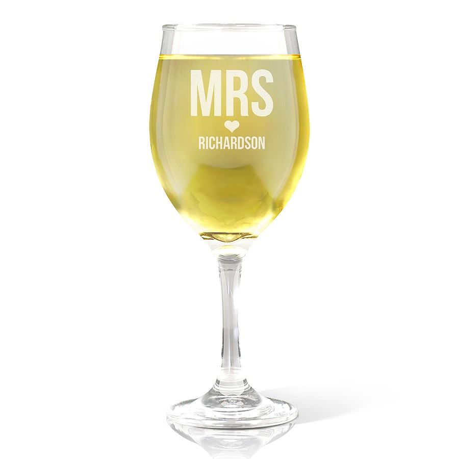 Mrs Love Engraved Wine Glass