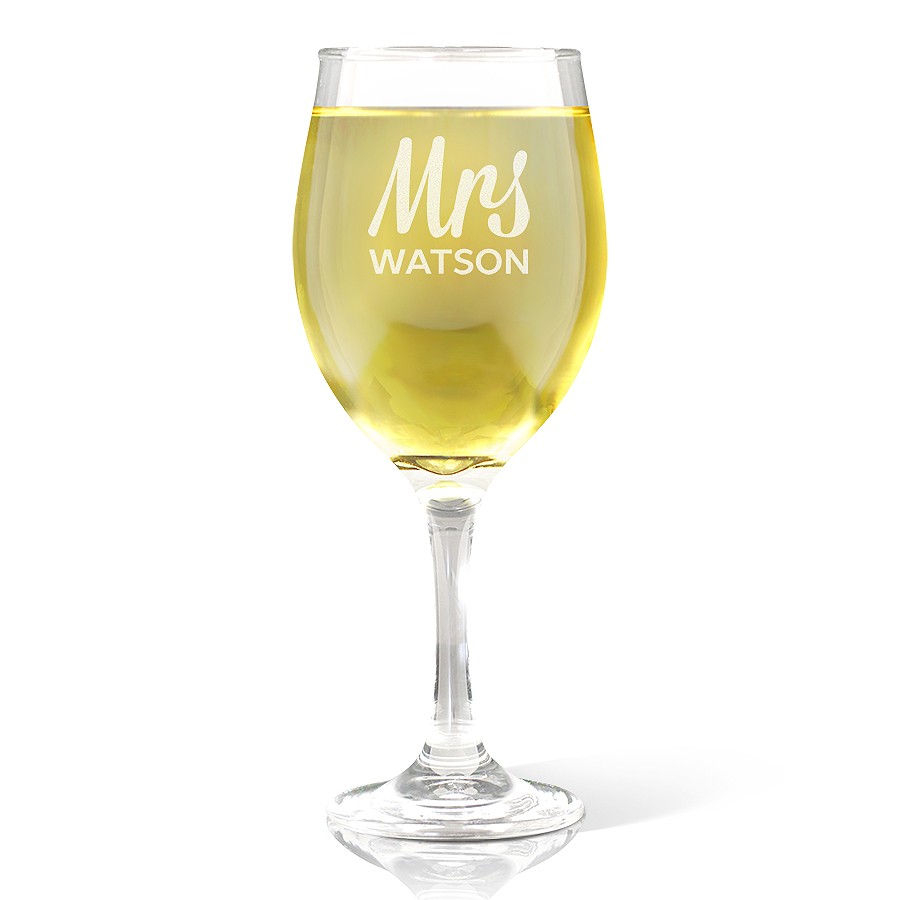 Mrs Design Engraved Wine Glass