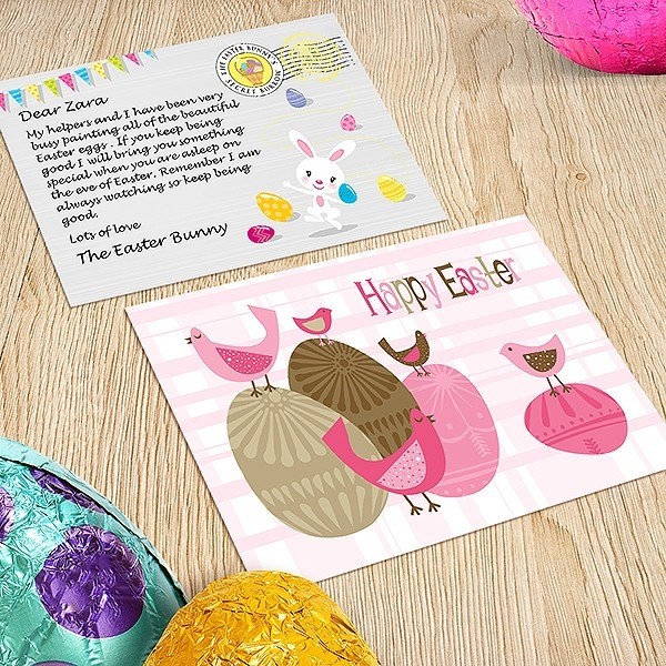 Easter Postcard, Pink Birds Design