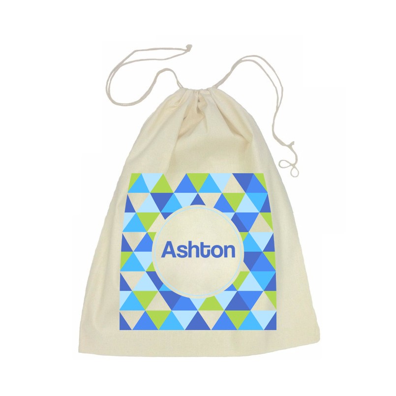 Geometric Calico Drawstring Bag