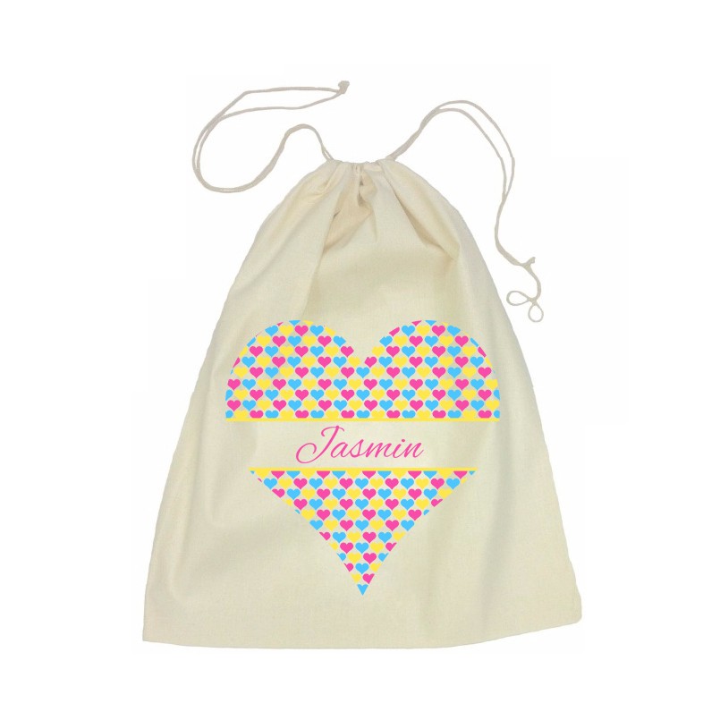 Heart Calico Drawstring Bag