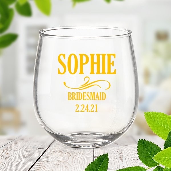 Bridal Party Stemless Wine Glass