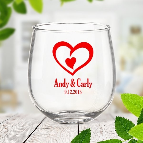 Double Heart Stemless Wine Glass