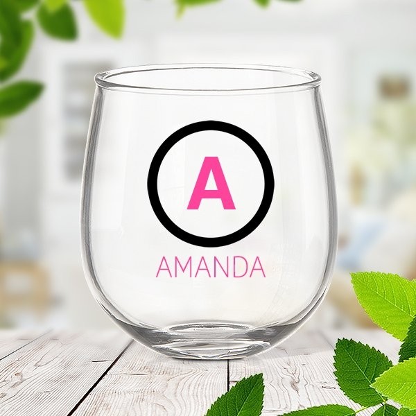 Initial Stemless Wine Glass