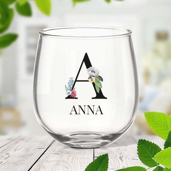 Letter With Flowers Stemless Wine Glass