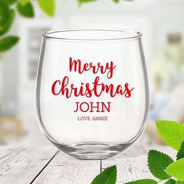 Merry Christmas Stemless Wine Glass
