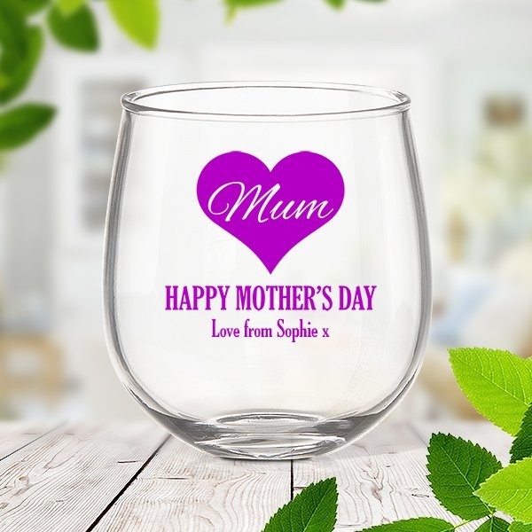 Mum in Heart Stemless Wine Glass
