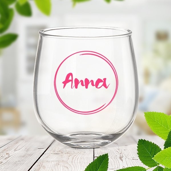 Name in Circle Stemless Wine Glass