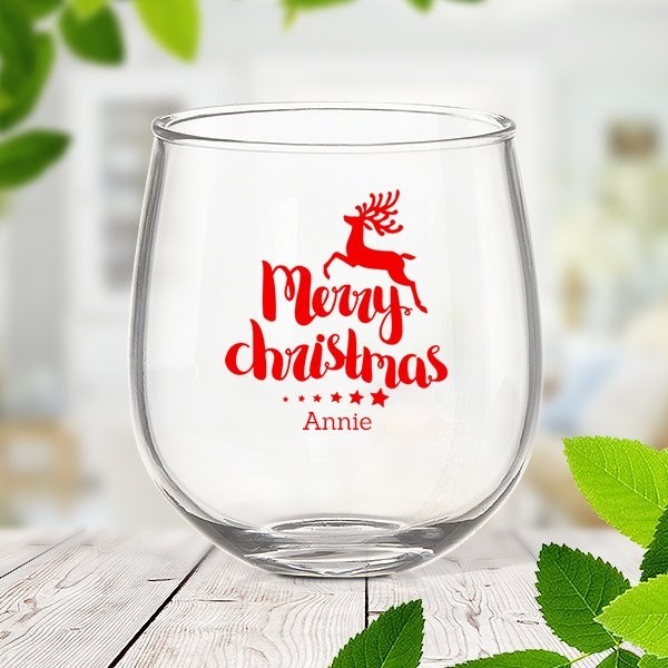 Reindeer Christmas Stemless Wine Glass
