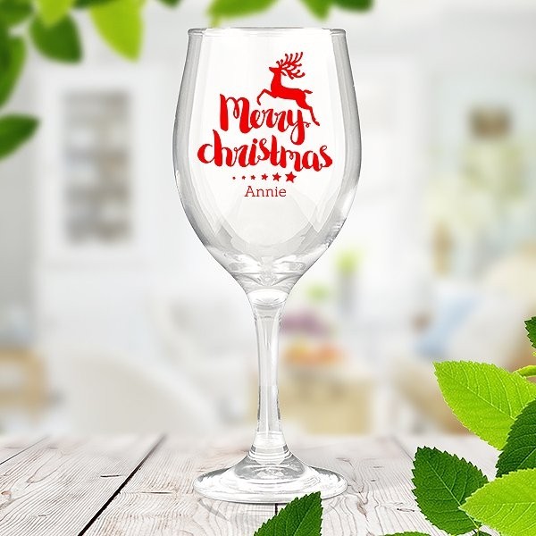 Reindeer Christmas Wine Glass