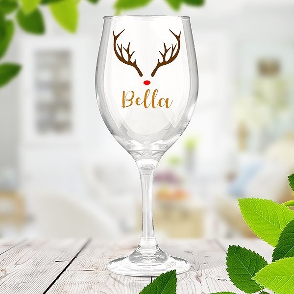 Reindeer Wine Glass