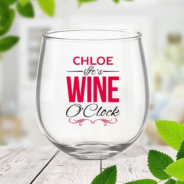 Wine O'Clock Stemless Wine Glass
