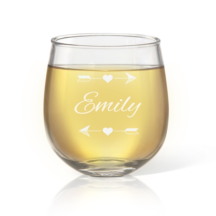 Arrow Engraved Stemless Wine Glass