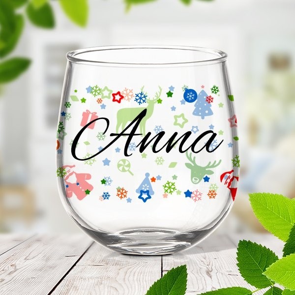Christmas Pattern Stemless Wine Glass