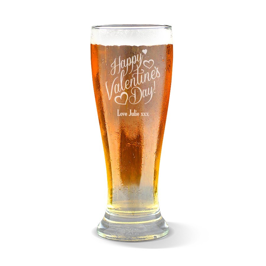 Happy Valentine's Day Engraved Premium Beer Glass