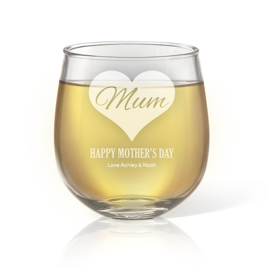 Mum in Heart Engraved Stemless Wine Glass