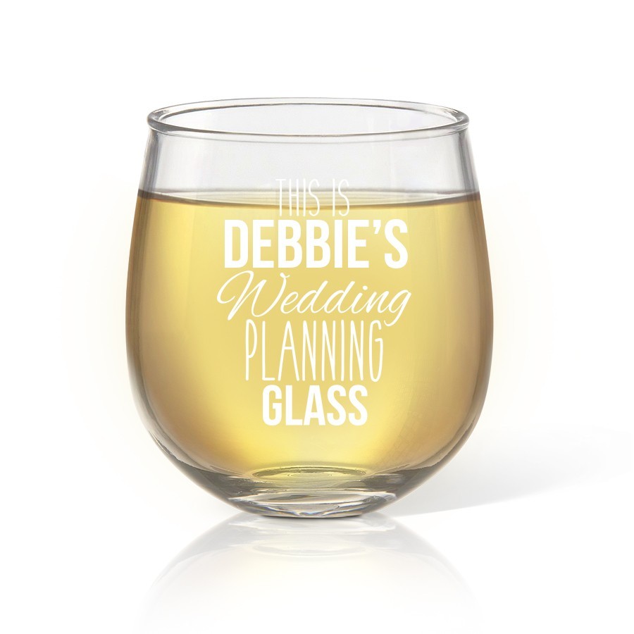 Wedding Planning Engraved Stemless Wine Glass