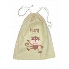 Drawstring Library Bag with Brown Monkey