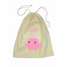 Drawstring Library Bag with Pink Chicken