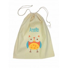 Drawstring Library Bag with Red Owl