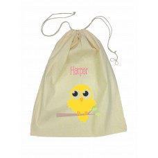 Drawstring Library Bag with Yellow Bird