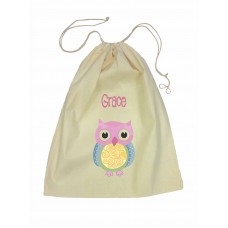 Drawstring Library Bag with Pink Owl