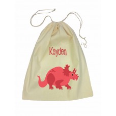 Drawstring Library Bag with Red Dinosaur