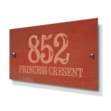 Orange Cement Effect Metal House Sign