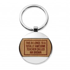 Awesome Teacher Round Metal Keyring