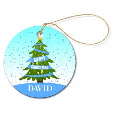 Blue Christmas Round Porcelain Ornament