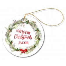 Christmas Wreath Round Porcelain Ornament