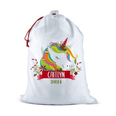 Colourful Unicorn White Santa Sack