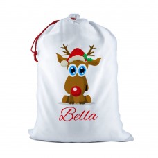 Cute Reindeer White Santa Sack