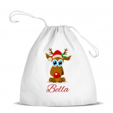 Cute Reindeer White Drawstring Bag