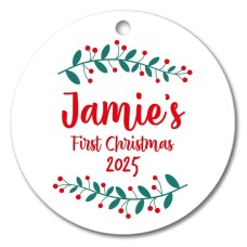 Holly First Christmas Round Porcelain Ornament