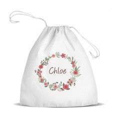 Flower Wreath White Drawstring Bag