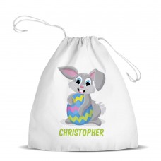 Grey Bunny White Drawstring Bag