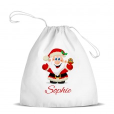 Jolly Santa White Drawstring Bag