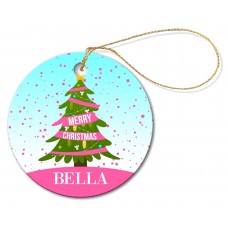 Pink Christmas Round Porcelain Ornament