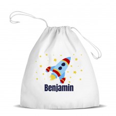 Rocket White Drawstring Bag