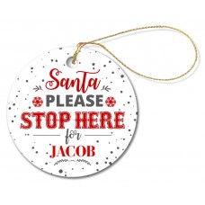 Santa Stop Round Porcelain Ornament