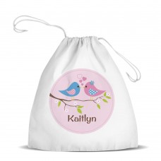 Two Birds White Drawstring Bag